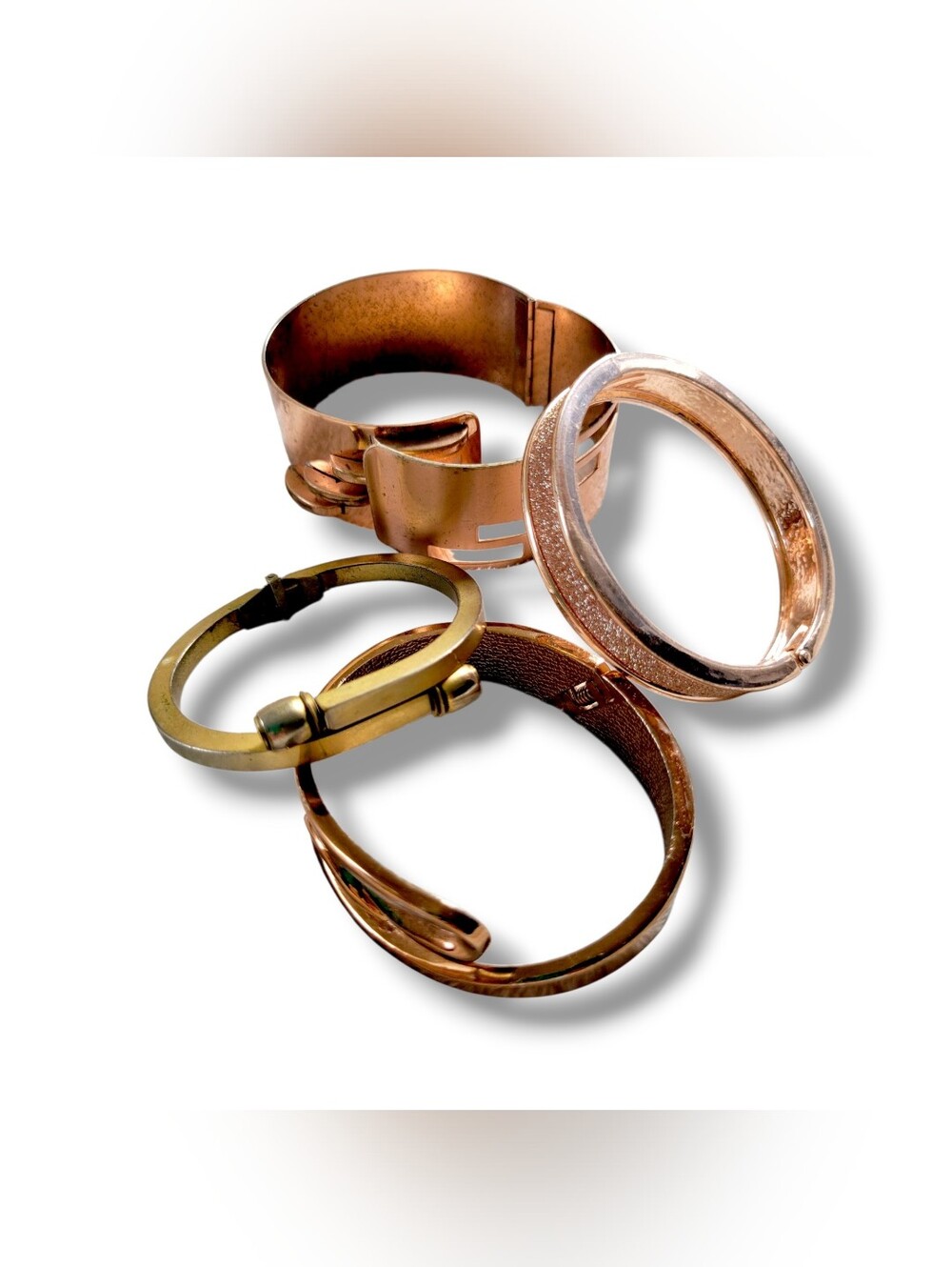 Mixed Y2K Gold/Rose/Bronze Tone Metal Rustic Hinge Cuff Bracelet Bundle [4pc] - Picture 3 of 11